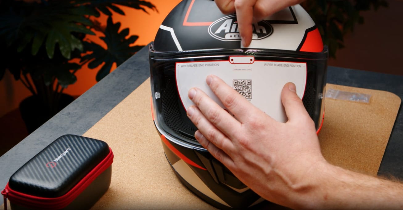 BIKERGUARD template placed on helmet visor
